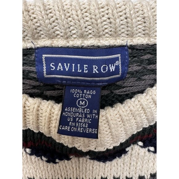 Vtg Savile Row Mens M Sweater Chunky Fair Isle Long Sleeve Rag Cotton Crewneck - Picture 4 of 8